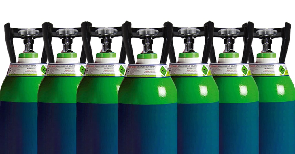 Argoshield gas mixture for enhanced welding performance, by O & T Enterprises.